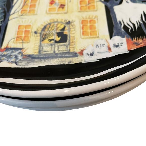 Potter's Studio Halloween HAUNTED HOUSE Salad Plates Set of 4 Witch Ghost New - Picture 10 of 10